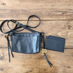 margot Black Leather Crossbody with Matching Coin Pouch
